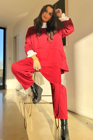 Sola Smart Tech Split Back Peplum Top Burgundy